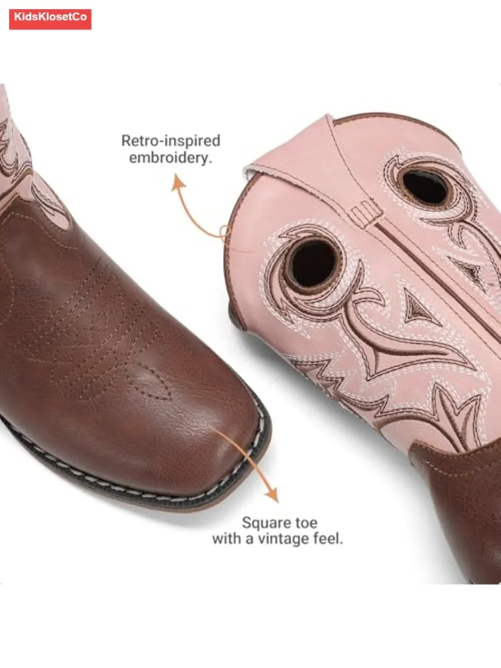 Western Kids Cowboy Boots Square Toe Pull-On TPR Outsole